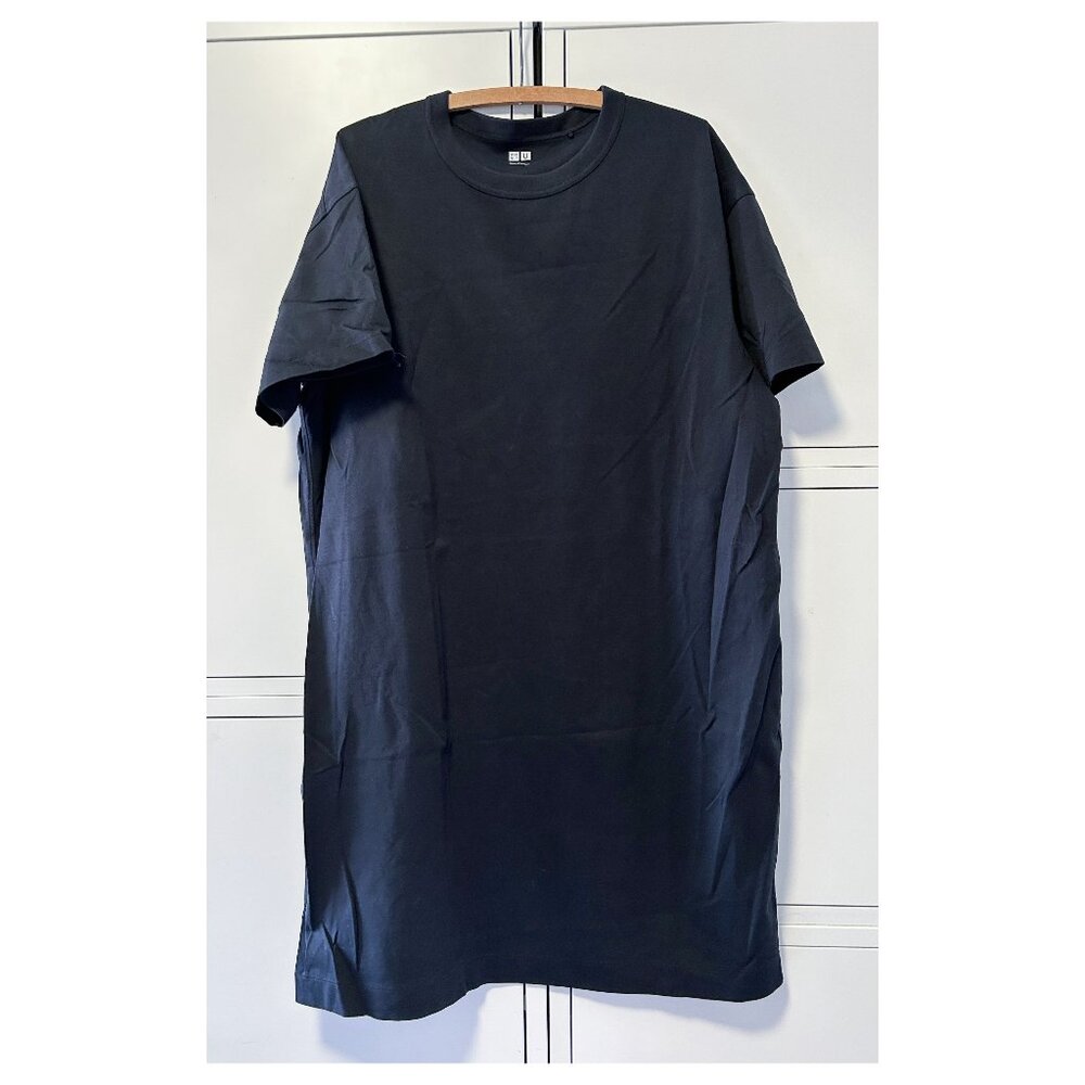 Uniqlo Women's T-shirt Dress Black 100% Cotton Size Large